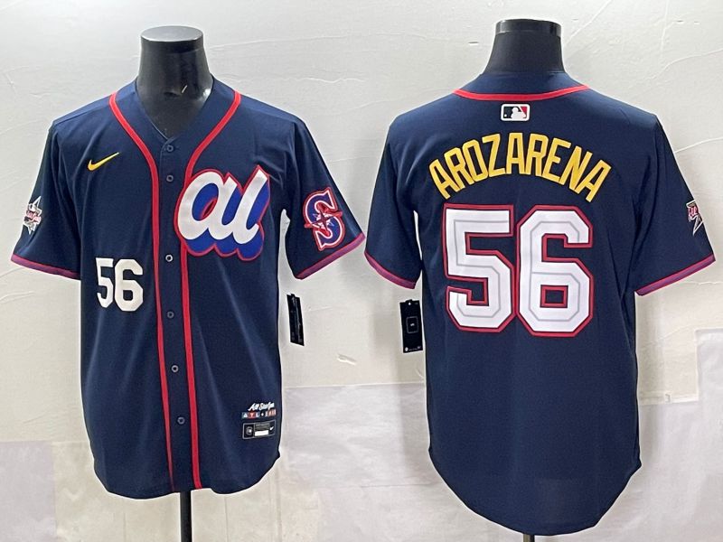 Men 2025 Seattle Mariners #56 Arozarena Drak Blue All star Nike MLB Jersey style 05
